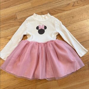 Disney Junior Minnie Mouse Charming Pink and Cream Tulle Long Sleeve Dress 4T